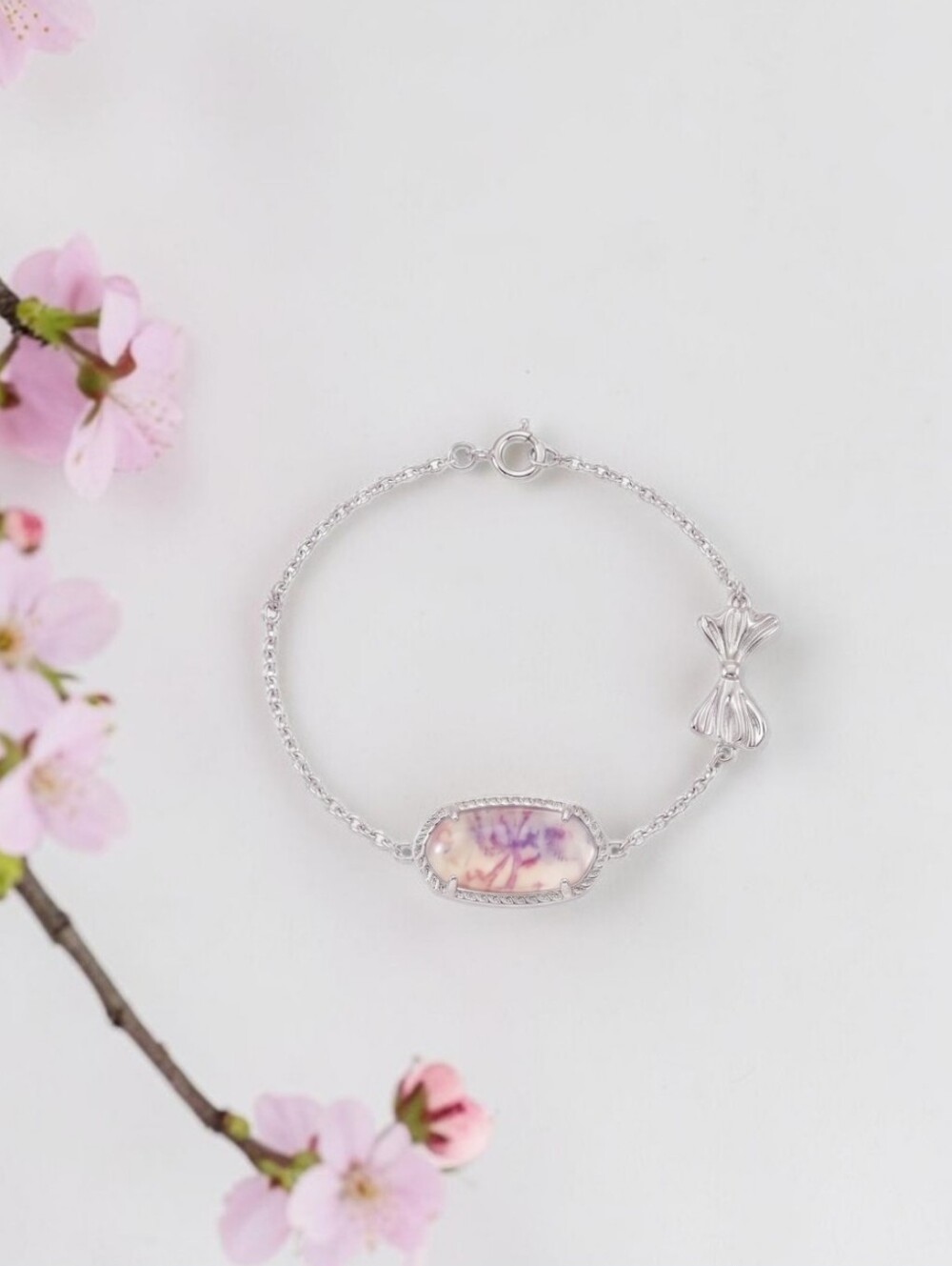 Kendra Scott x LoveShackFancy Pink Bow Silver Elisa Bracelet